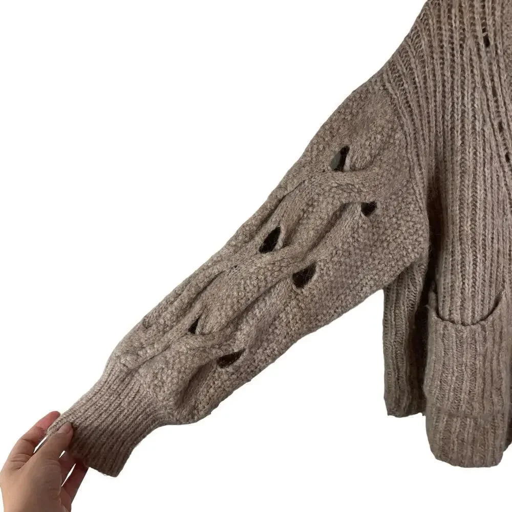 Jonathan Simkhai Reagan Alpaca Wool Blend Chunky Cardigan Sweater Brown Size XS
